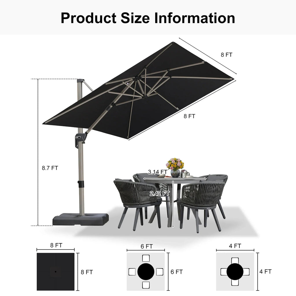 PURPLE LEAF Hailar Deluxe Aluminum Patio Umbrella with Base, Square and Rectangular Umbrella