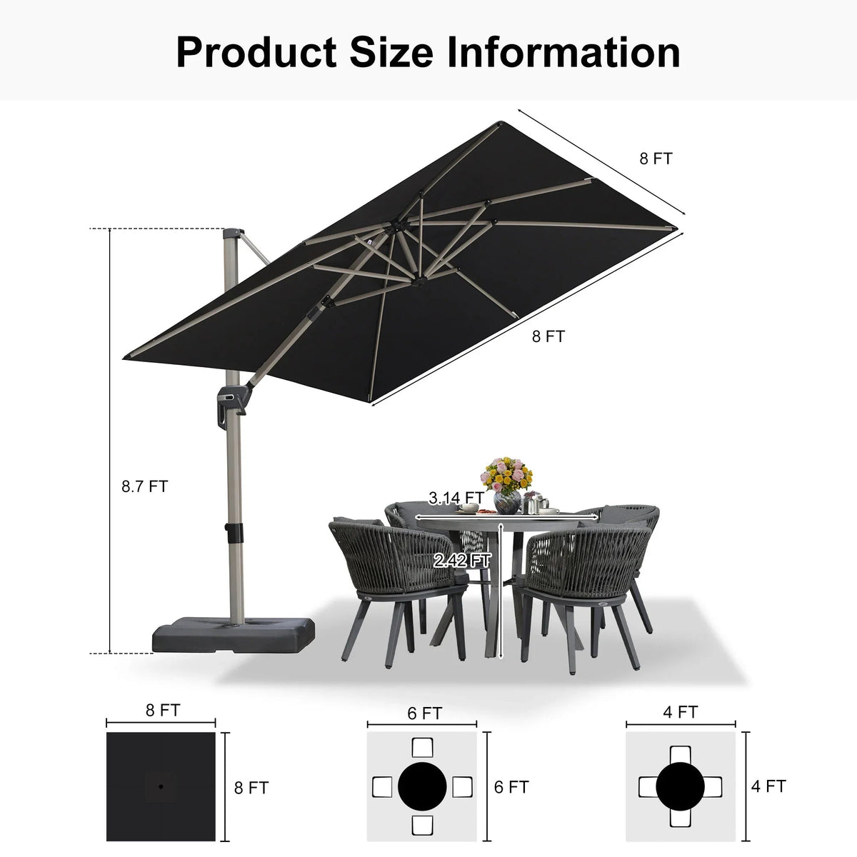 PURPLE LEAF Hailar Deluxe Aluminum Patio Umbrella with Base, Square and Rectangular Umbrella