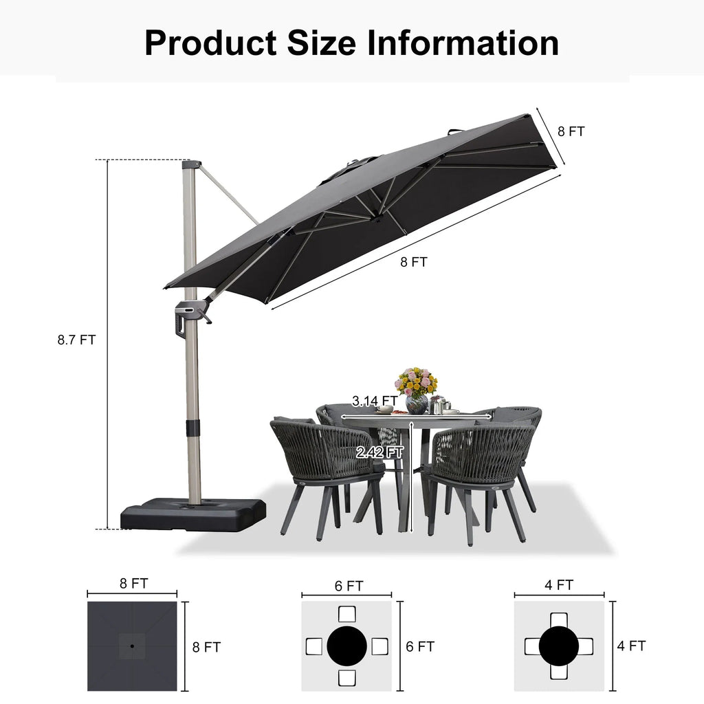 PURPLE LEAF Hailar Deluxe Aluminum Patio Umbrella with Base, Square and Rectangular Umbrella