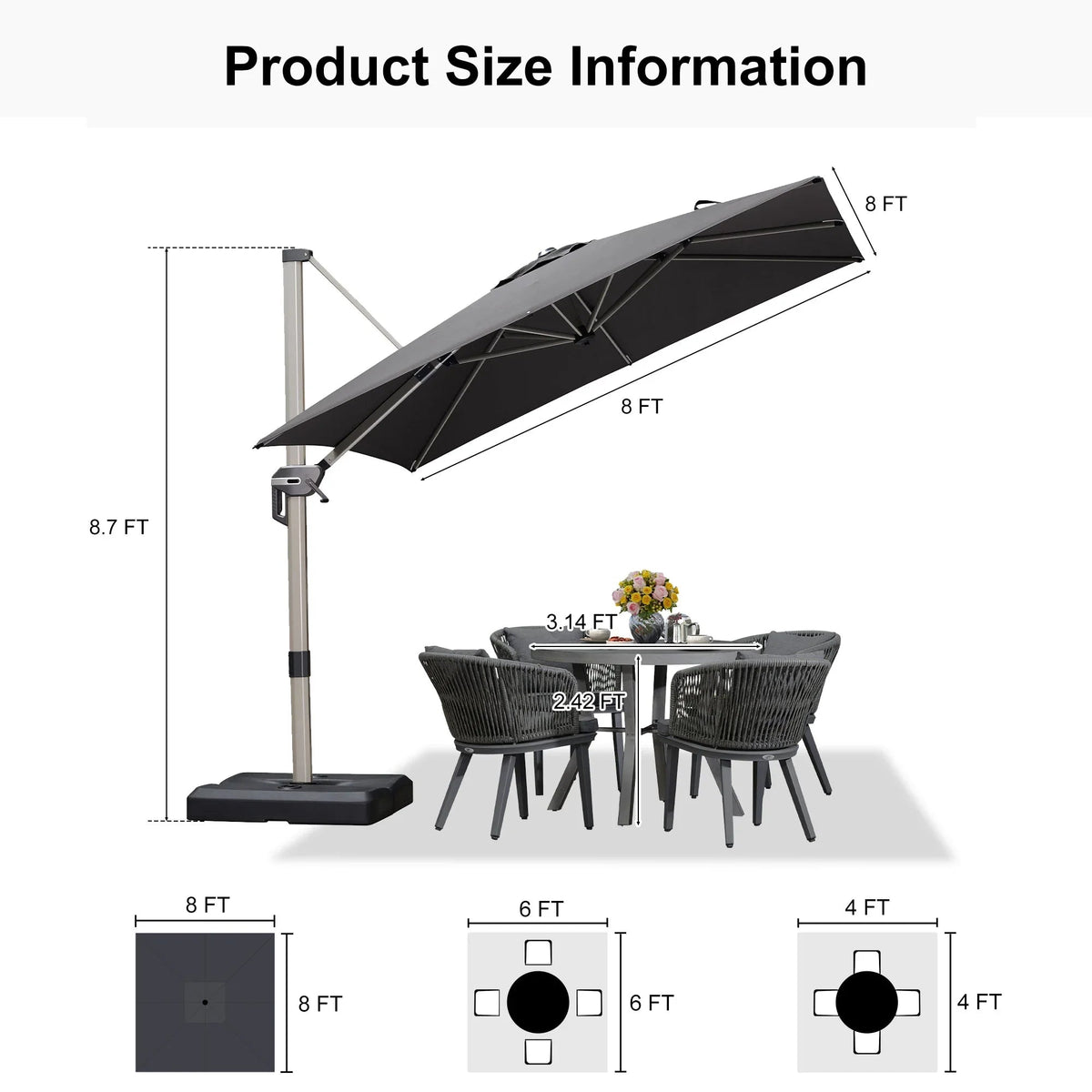 PURPLE LEAF Hailar Deluxe Aluminum Patio Umbrella with Base, Square and Rectangular Umbrella