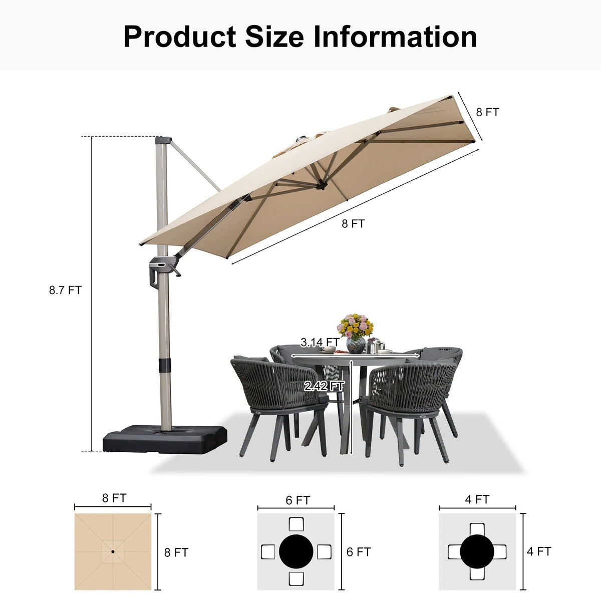 PURPLE LEAF Hailar Deluxe Aluminum Patio Umbrella with Base, Square and Rectangular Umbrella