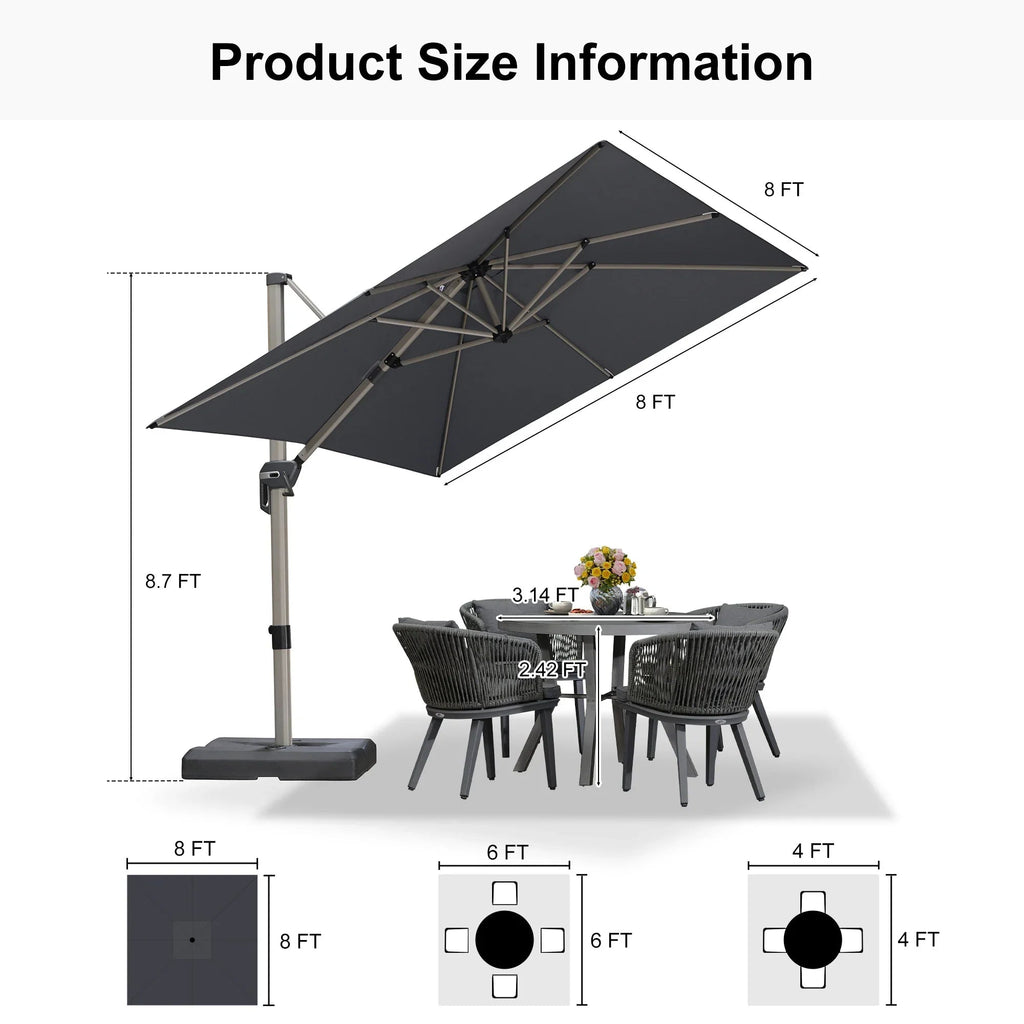 PURPLE LEAF Hailar Deluxe Aluminum Patio Umbrella with Base, Square and Rectangular Umbrella