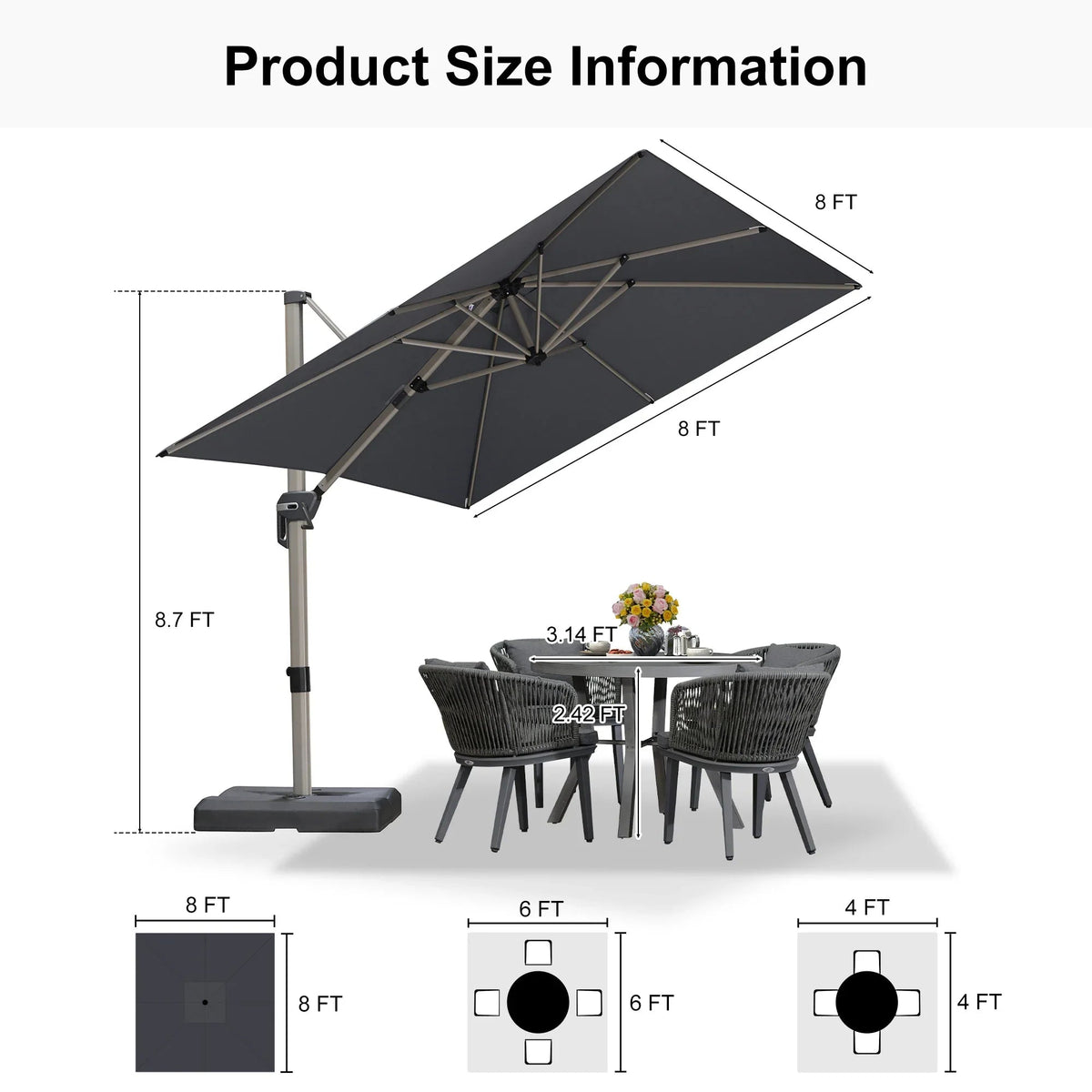 PURPLE LEAF Hailar Deluxe Aluminum Patio Umbrella with Base, Square and Rectangular Umbrella
