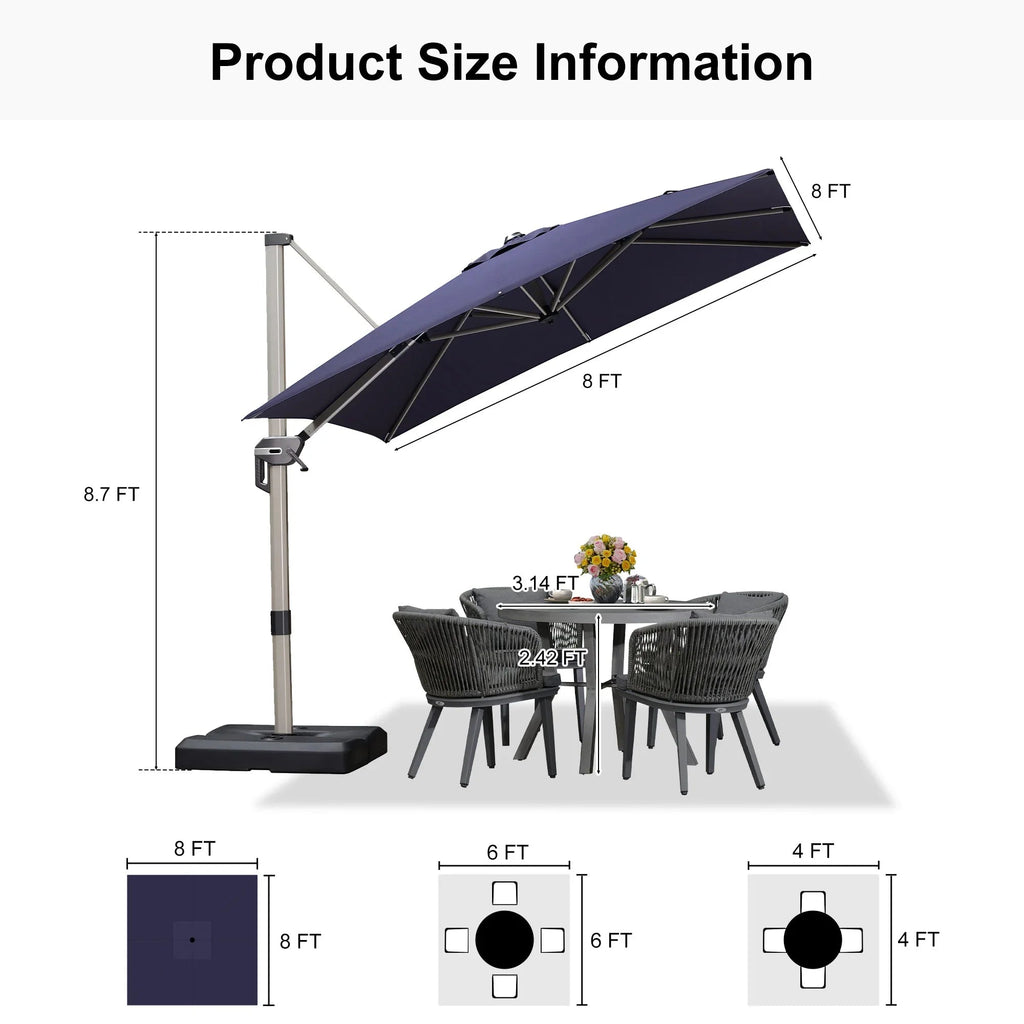 PURPLE LEAF Hailar Deluxe Aluminum Patio Umbrella with Base, Square and Rectangular Umbrella
