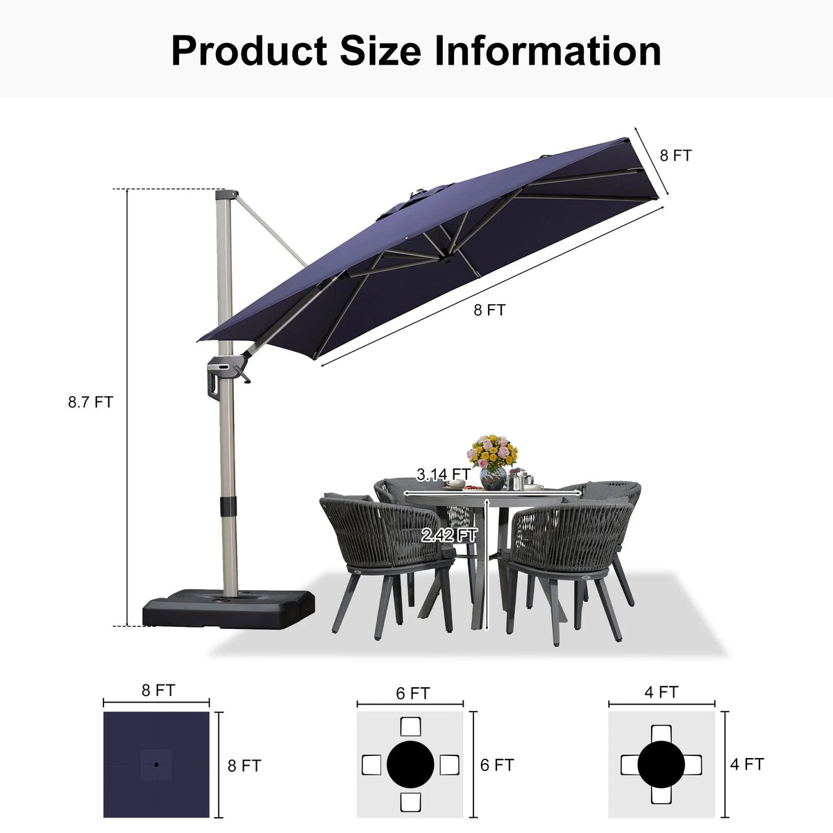 PURPLE LEAF Hailar Deluxe Aluminum Patio Umbrella with Base, Square and Rectangular Umbrella