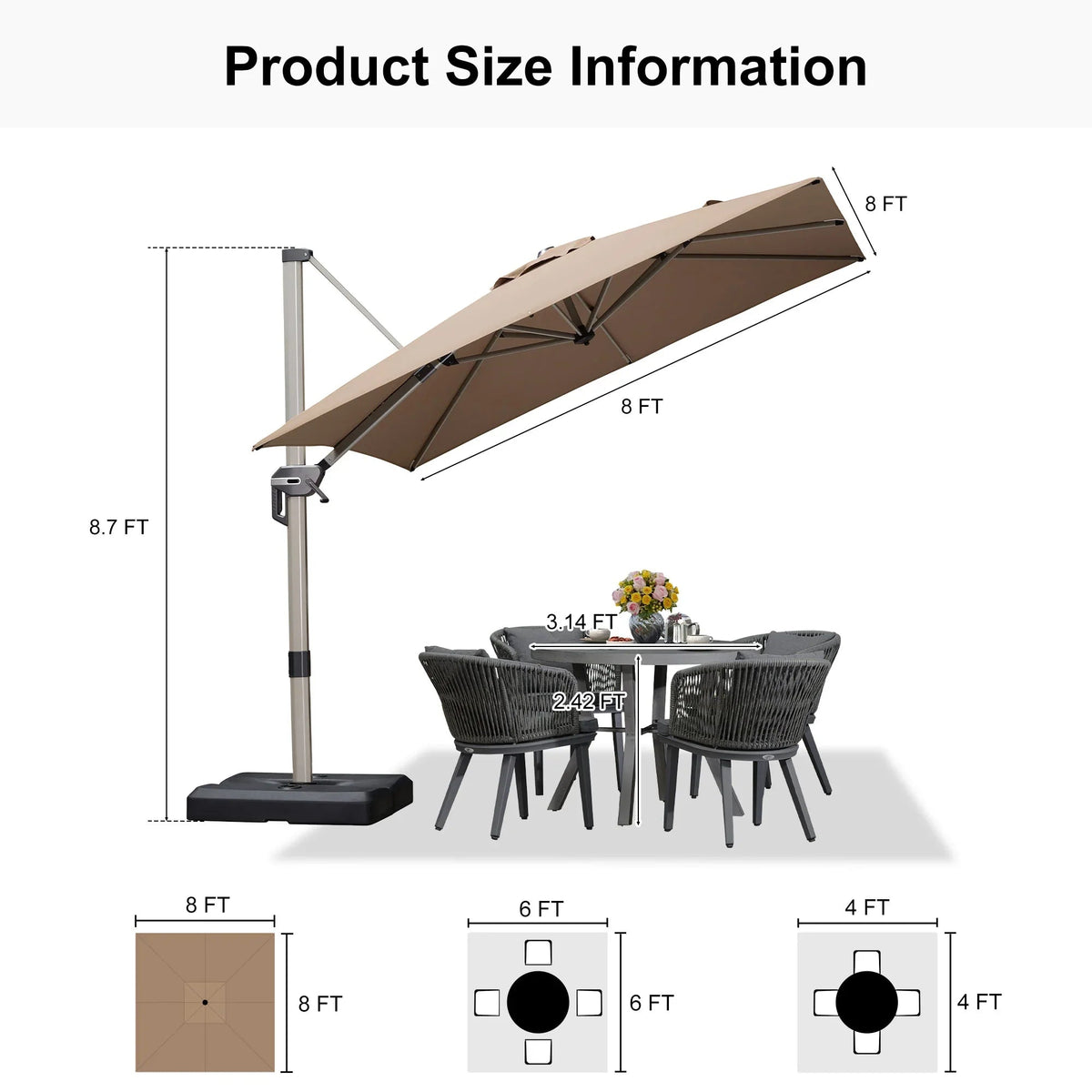 PURPLE LEAF Hailar Deluxe Aluminum Patio Umbrella with Base, Square and Rectangular Umbrella