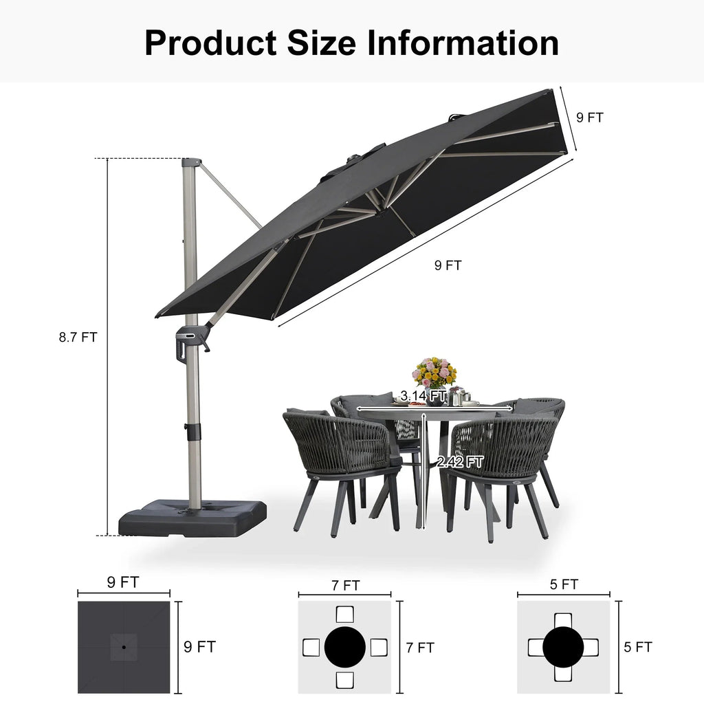 PURPLE LEAF Hailar Deluxe Aluminum Patio Umbrella with Base, Square and Rectangular Umbrella