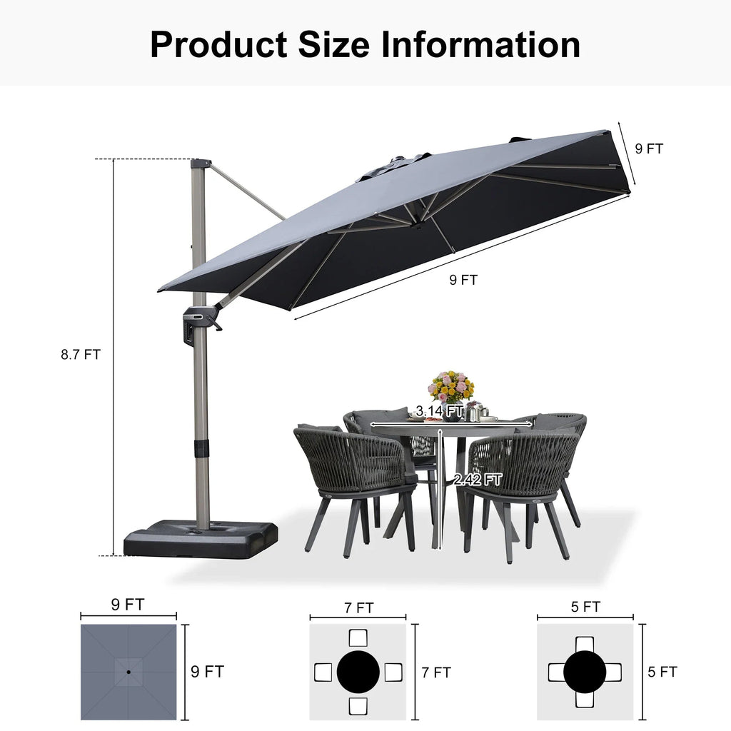 PURPLE LEAF Hailar Deluxe Aluminum Patio Umbrella with Base, Square and Rectangular Umbrella