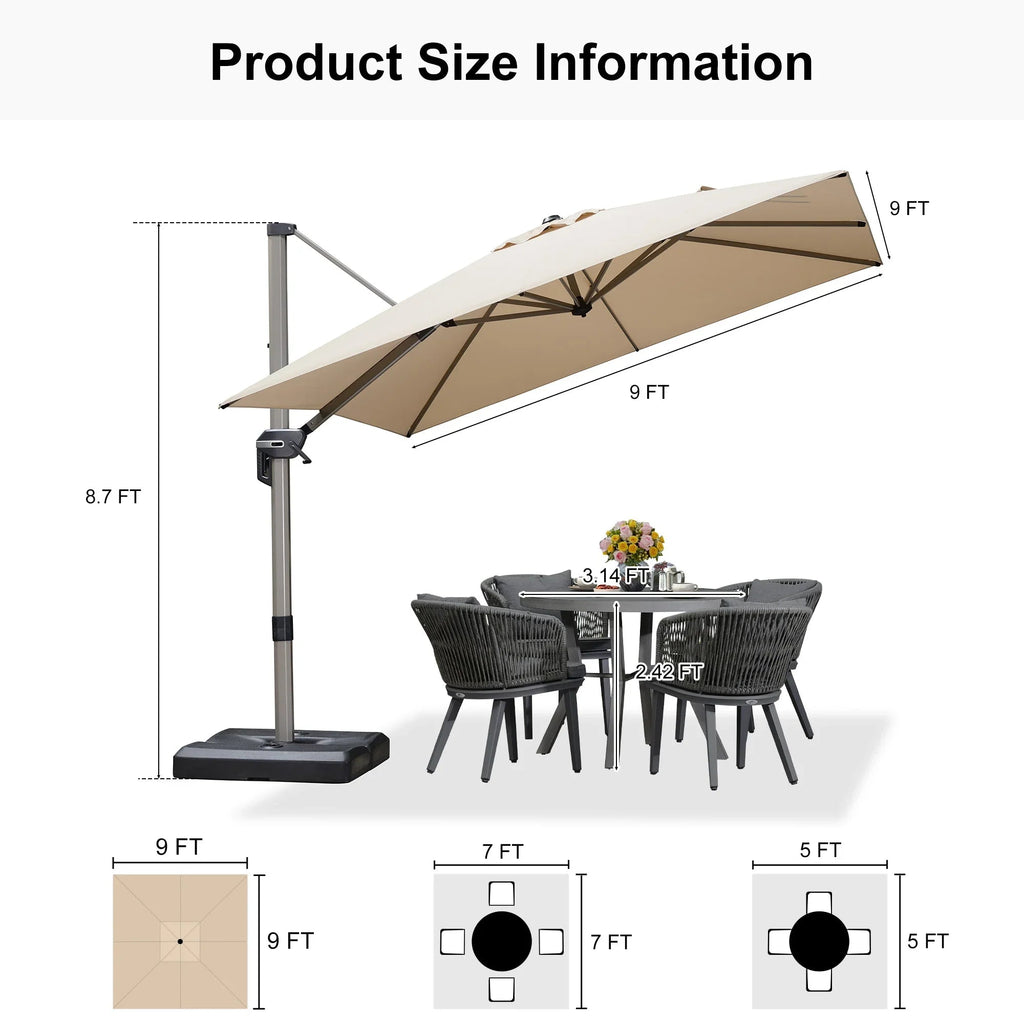 PURPLE LEAF Hailar Deluxe Aluminum Patio Umbrella with Base, Square and Rectangular Umbrella