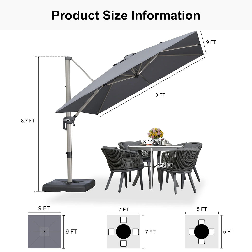 PURPLE LEAF Hailar Deluxe Aluminum Patio Umbrella with Base, Square and Rectangular Umbrella
