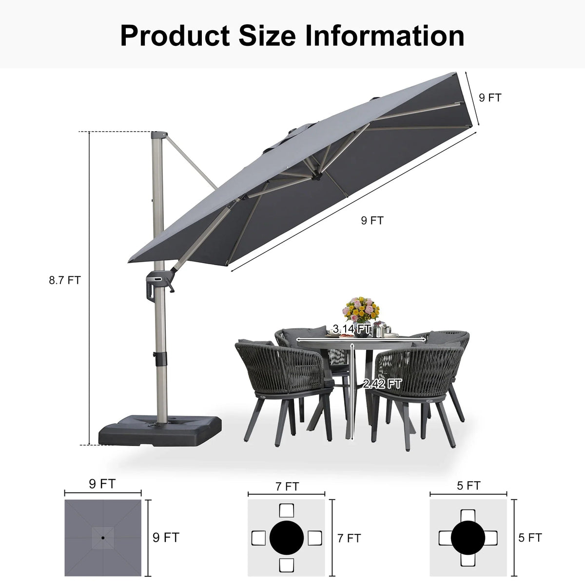 PURPLE LEAF Hailar Deluxe Aluminum Patio Umbrella with Base, Square and Rectangular Umbrella