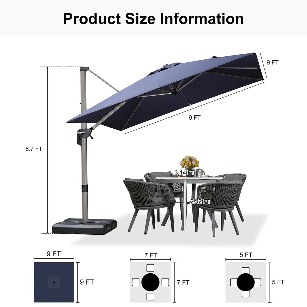 PURPLE LEAF Hailar Deluxe Aluminum Patio Umbrella with Base, Square and Rectangular Umbrella