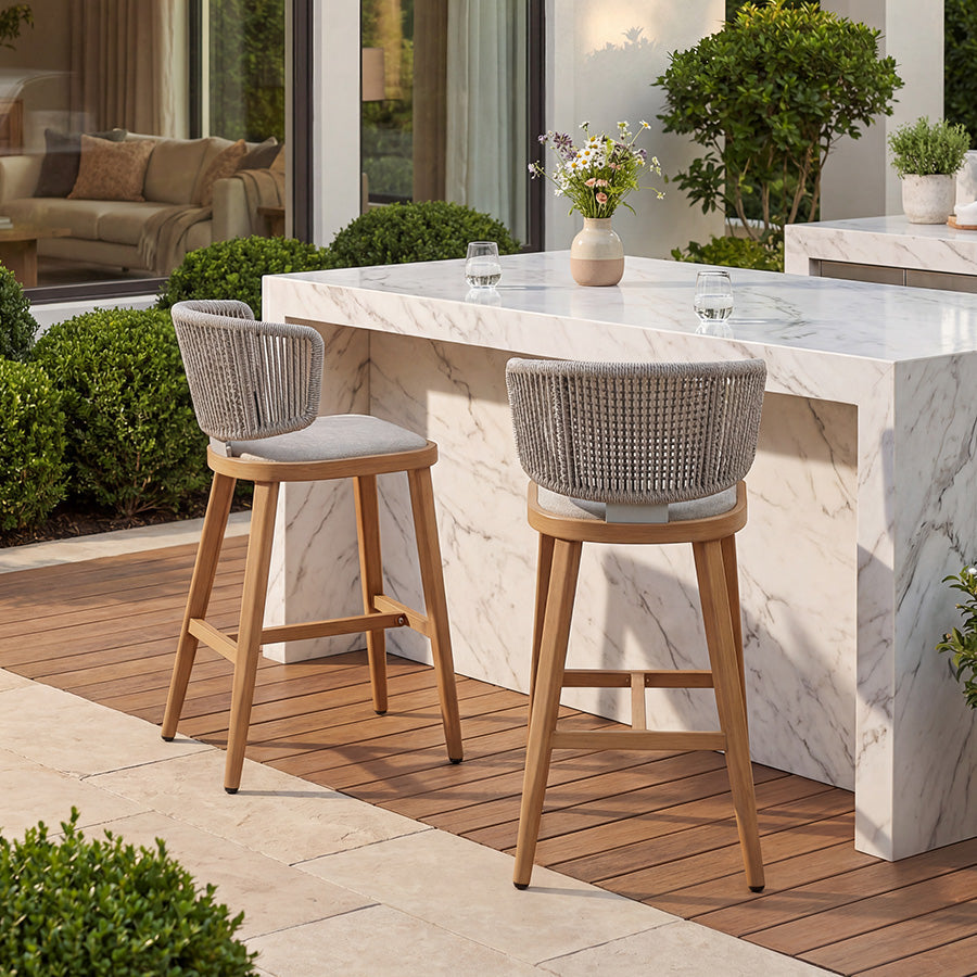 Clearance - PURPLE LEAF Outdoor Bar Stool Set of 2 Modern Rattan Bar Chairs with Woven Rope Back Wicker Patio Barstools for Indoor Kitchen Garden