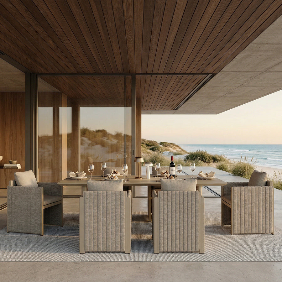 PURPLE LEAF Sanori Patio Dining Set Modern Large Weather-Resistant Table and Aluminum Chairs with Cushions for Garden Beige