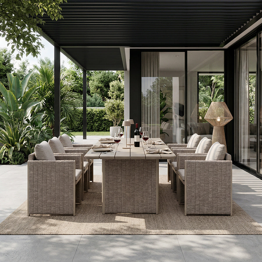PURPLE LEAF Sanori Patio Dining Set Modern Large Weather-Resistant Table and Aluminum Chairs with Cushions for Garden Beige