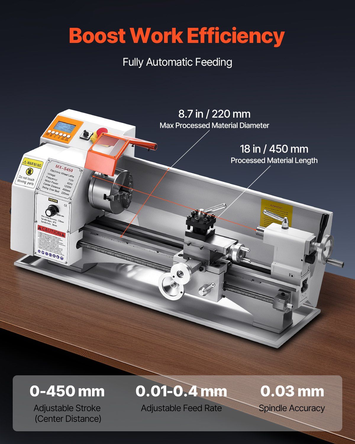 8.7" x 18" Metal Lathe Machine, 1250W Brushless Motor, 0–2500 RPM Variable Speed, Automatic Feed Bench Lathe, DOBA-ML8718