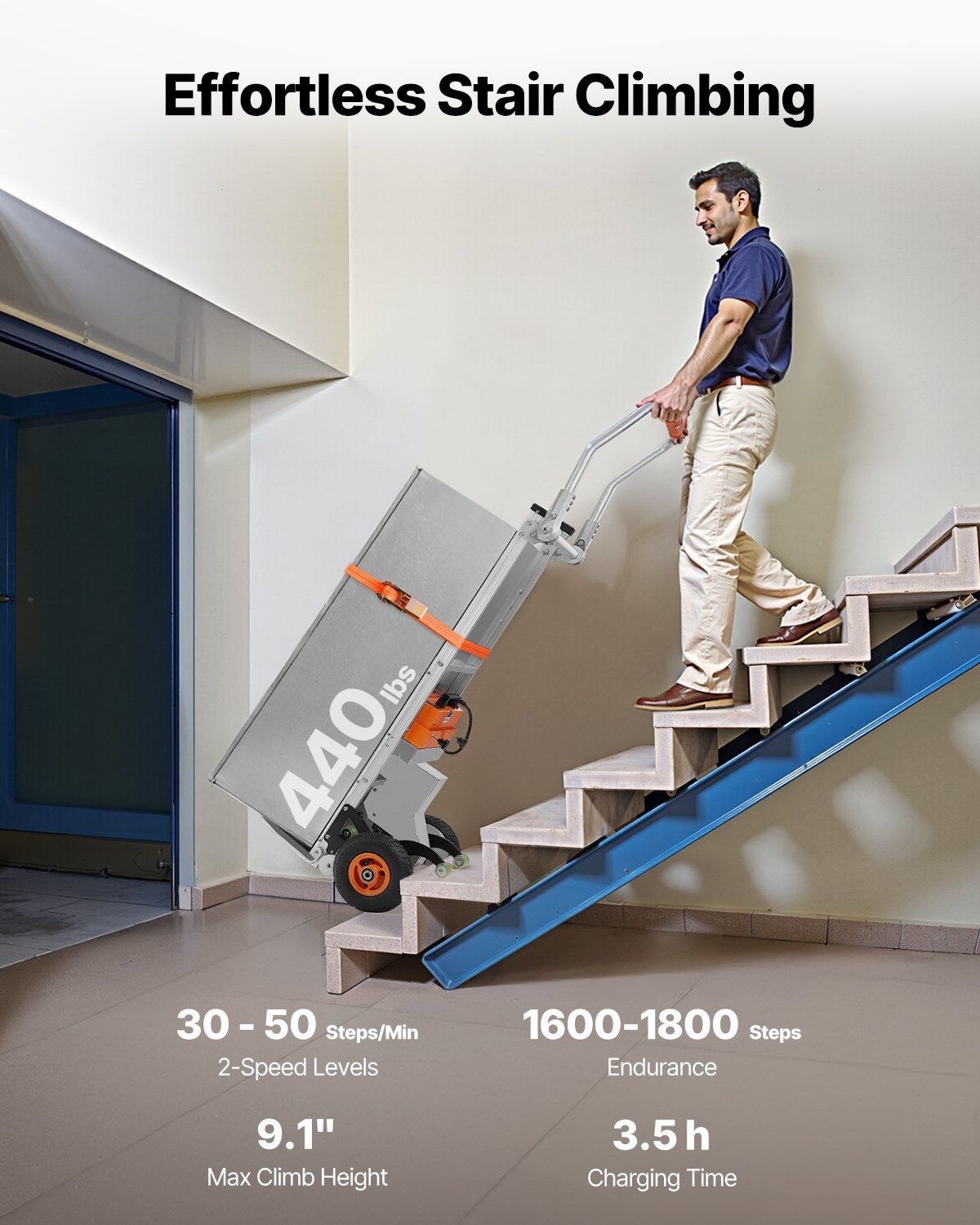 Electric Stair Climbing Dolly 440 lb Capacity with Rechargeable Battery, VEVOR, DOBA-ED440
