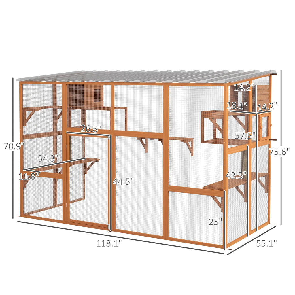 118" x 55" Outdoor Catio Window Enclosure with Platforms & Scratching Posts, PawHut, DOBA-CAT118
