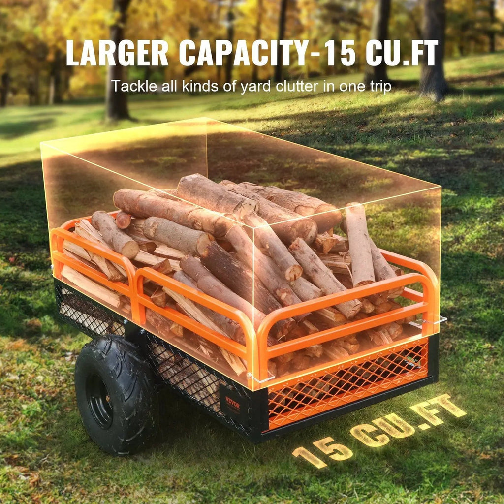 1500 lbs Steel Dump Trailer, 15 Cu. Ft Capacity, Removable Sides, Tow Behind for Mowers/Tractors/ATV, DOBA-DT1500