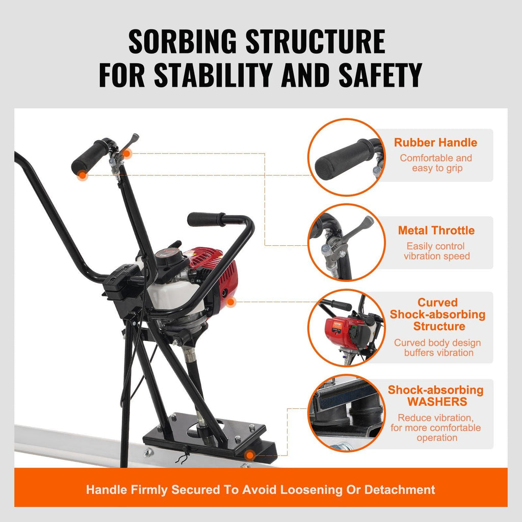 VEVOR Gas Concrete Power Screed, 6ft/8ft/11ft Aluminum Board Straight Edge Bar Set, 4 Stroke Cement Finishing Vibrating Motor w/ Height Adjustable Handles, High Efficient Concrete Tool 6500RPM