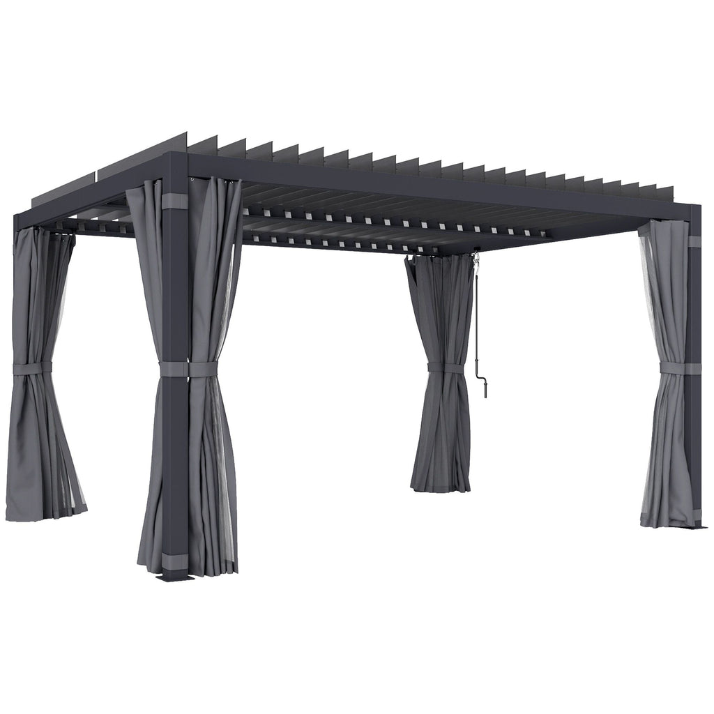 10' x 13' Adjustable Louvered Aluminum Pergola with Canopy, Curtains & Netting, Outsunny, DOBA-PG1013