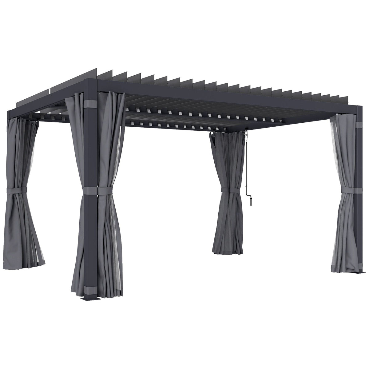 10' x 13' Adjustable Louvered Aluminum Pergola with Canopy, Curtains & Netting, Outsunny, DOBA-PG1013