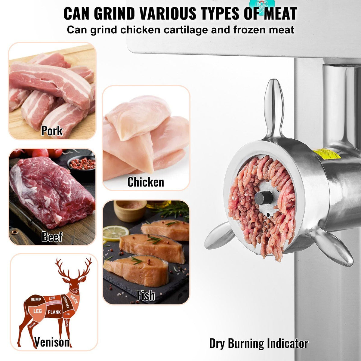 Commercial Electric Meat Grinder, 36.7 lbs/min Grinding Capacity, Industrial Cabinet Design, Heavy-Duty Construction, DOBA-MG36