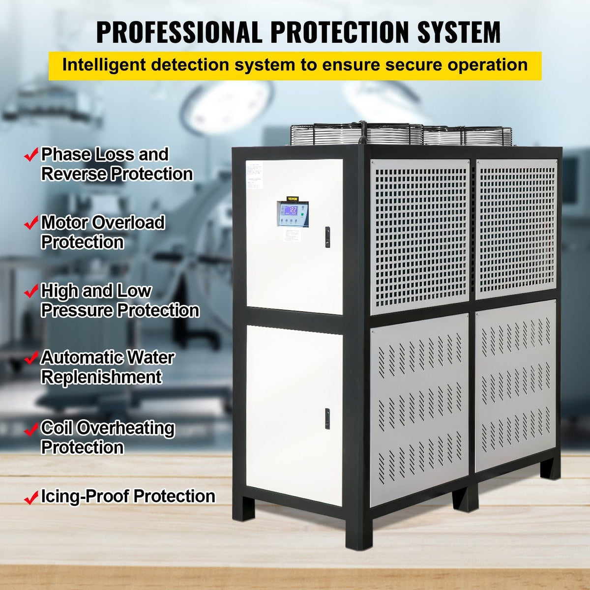 15 Ton Industrial Water Chiller, 15HP Air-Cooled System, Finned Condenser with Micro-Computer Control, Stainless Steel Water Tank, DOBA-WC15