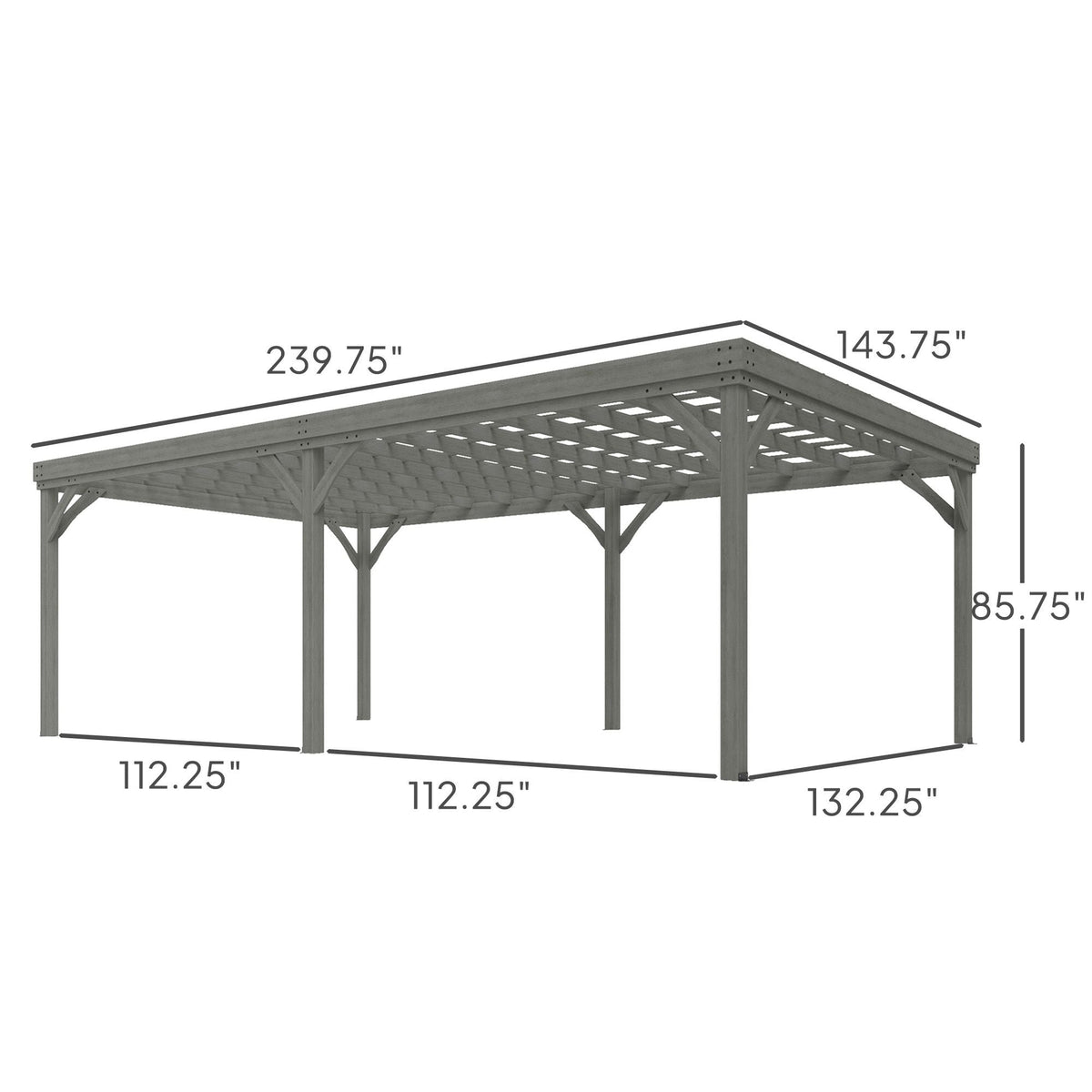12' x 20' Wooden Pergola Gazebo with Grape Trellis & Concrete Anchors, Gray, DOBA-WPG1220