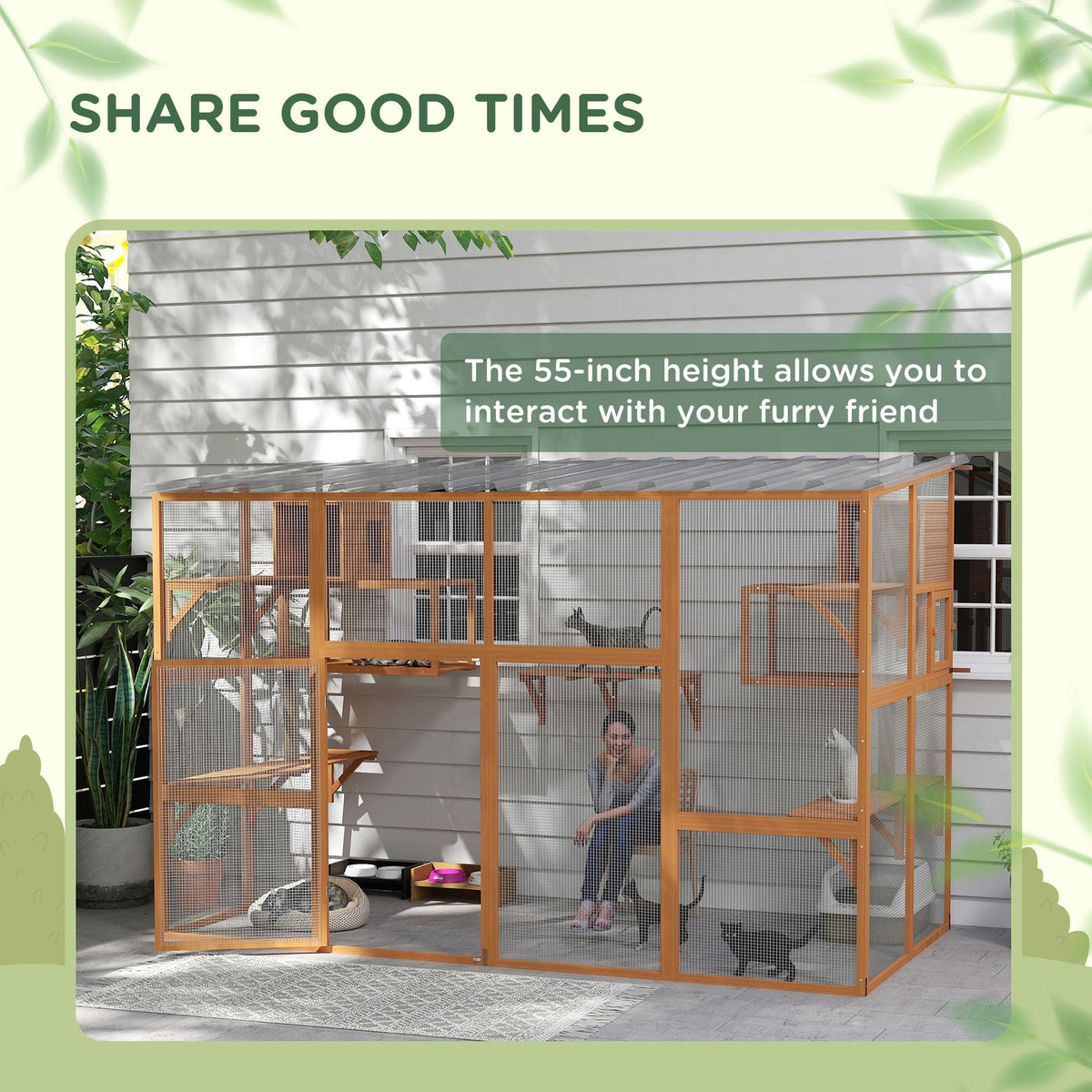 118" x 55" Outdoor Catio Window Enclosure with Platforms & Scratching Posts, PawHut, DOBA-CAT118