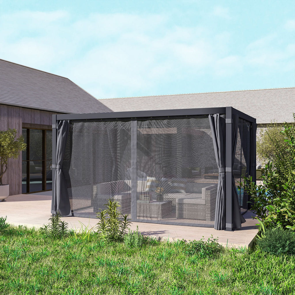 10' x 13' Adjustable Louvered Aluminum Pergola with Canopy, Curtains & Netting, Outsunny, DOBA-PG1013