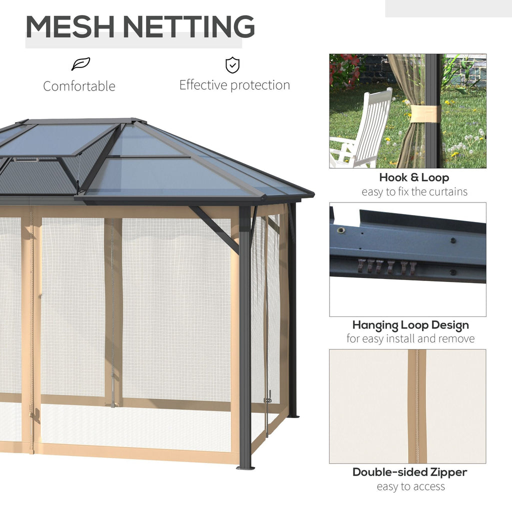 10' x 12' Hardtop Gazebo with Polycarbonate Roof & Netting, Gray, DOBA-GZ1012