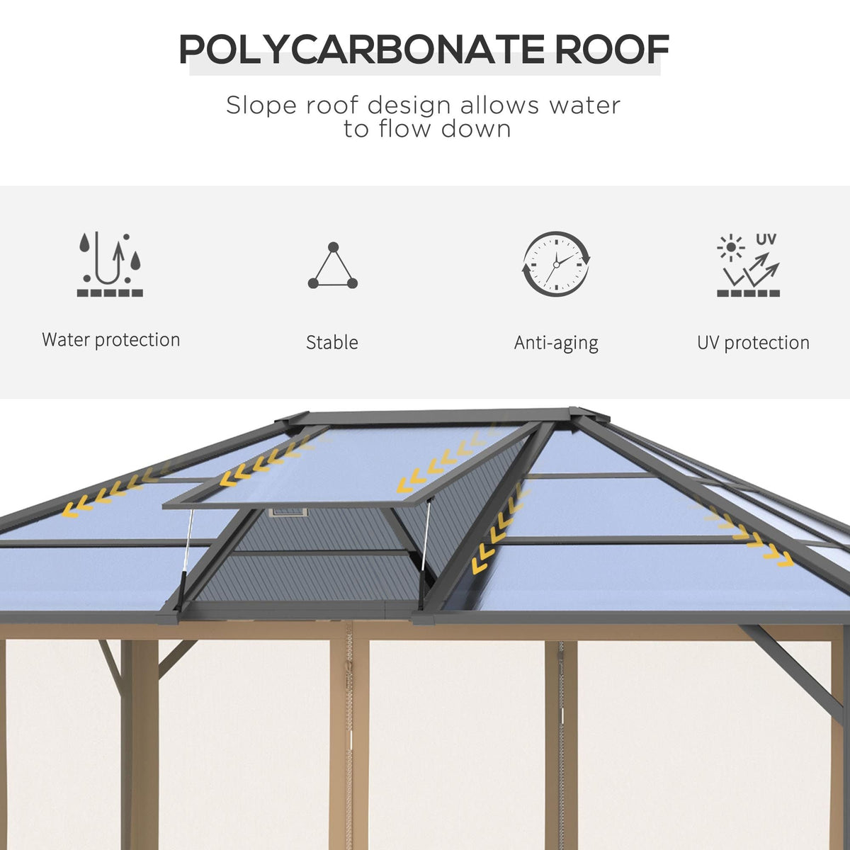 10' x 12' Hardtop Gazebo with Polycarbonate Roof & Netting, Gray, DOBA-GZ1012