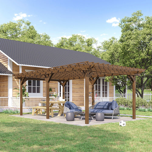 20' x 12' Wooden Pergola Gazebo with Grape Trellis Design for Garden & Patio, DOBA-WPG2012