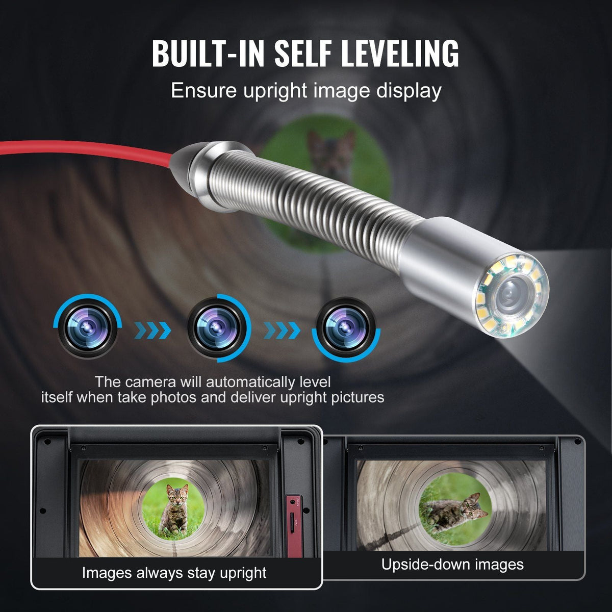 328 ft (100m) Sewer Camera, Self-Leveling Drain Inspection System, 10.1" Touchscreen Display, DOBA-SC100