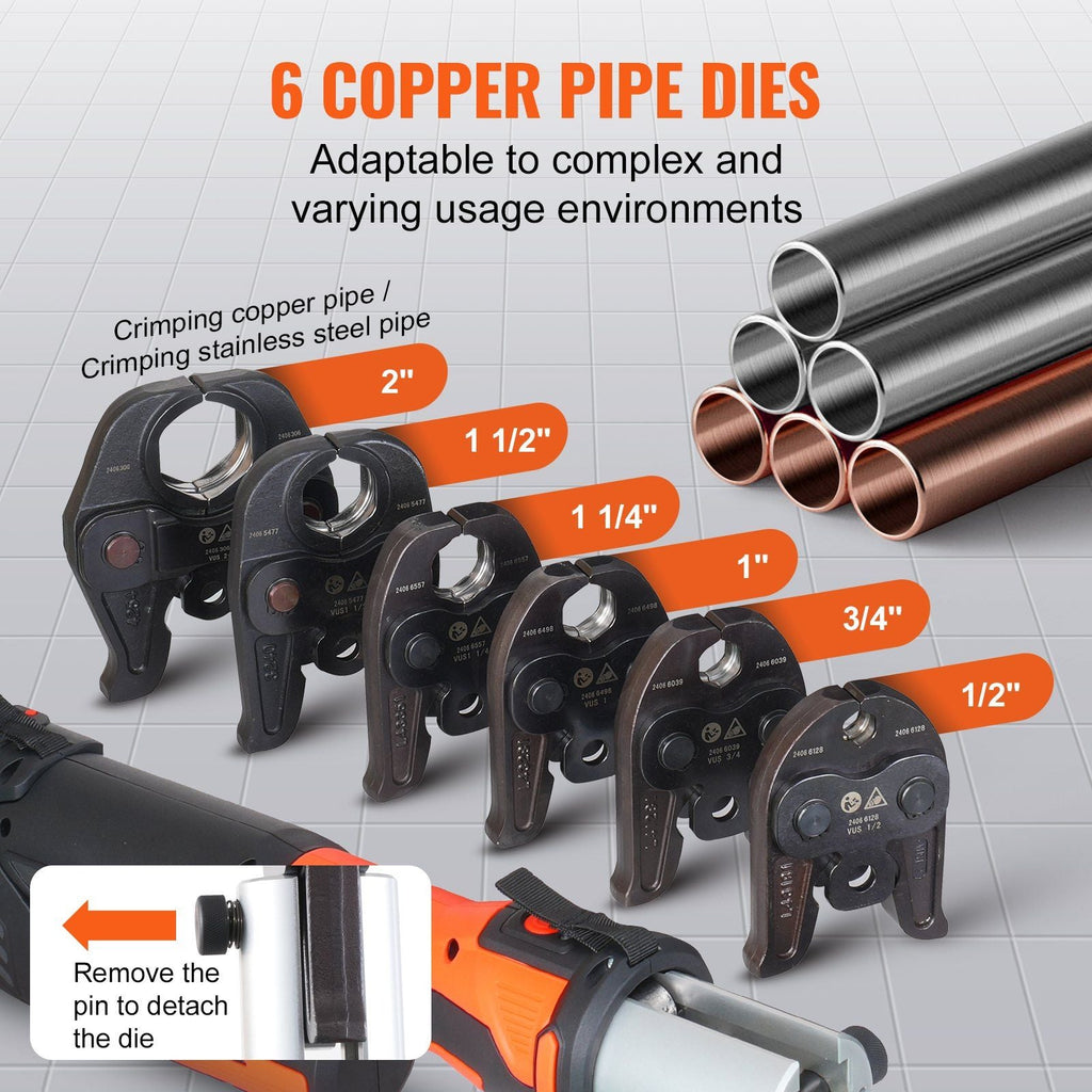 Pro Press Tool Pipe Crimping Kit, Cordless Battery Press Tool with 6 Interchangeable Jaws, DOBA-PPT6