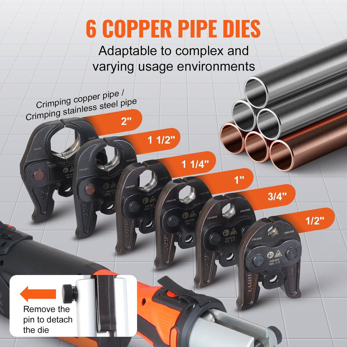 Pro Press Tool Pipe Crimping Kit, Cordless Battery Press Tool with 6 Interchangeable Jaws, DOBA-PPT6