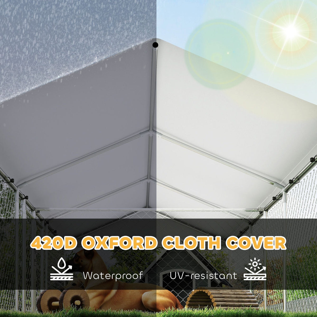 19.7' x 7.5' Two-Room Outdoor Dog Kennel with Roof & Secure Lock, PawHut, DOBA-DK20TR