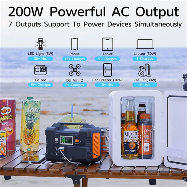 200W Portable Power Station with 60W ETFE Solar Panel, FlashFish, DOBA-PS200P