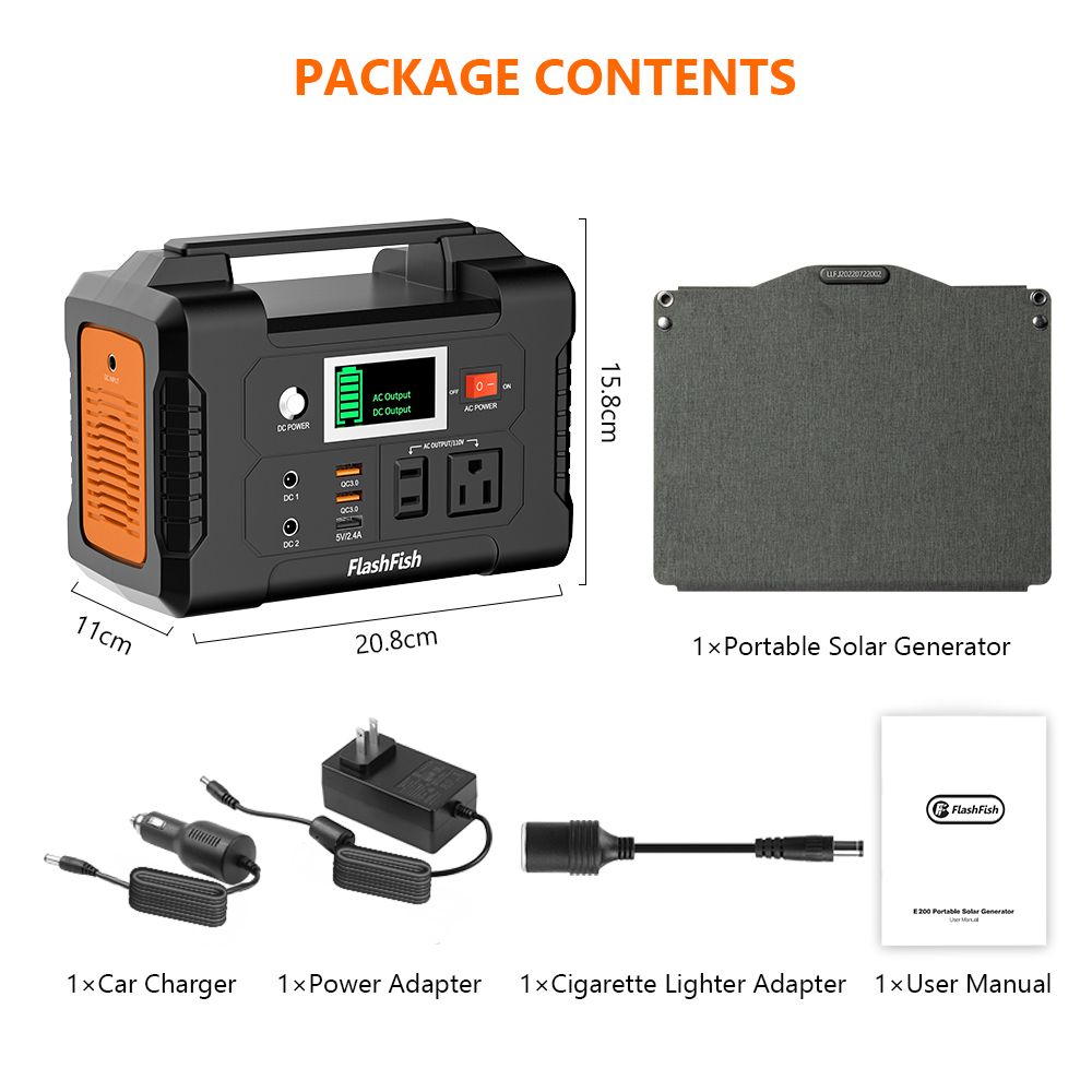 200W Portable Power Station with 60W ETFE Solar Panel, FlashFish, DOBA-PS200P