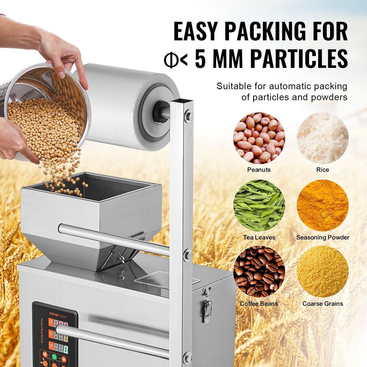Automatic Particle Packaging Machine, 1–100 g (0.002–0.22 lbs) Filling Range, Multi-Function Pouch Powder Weighing & Packing System for Tea, Seeds, Grains & Flour, DOBA-PM100