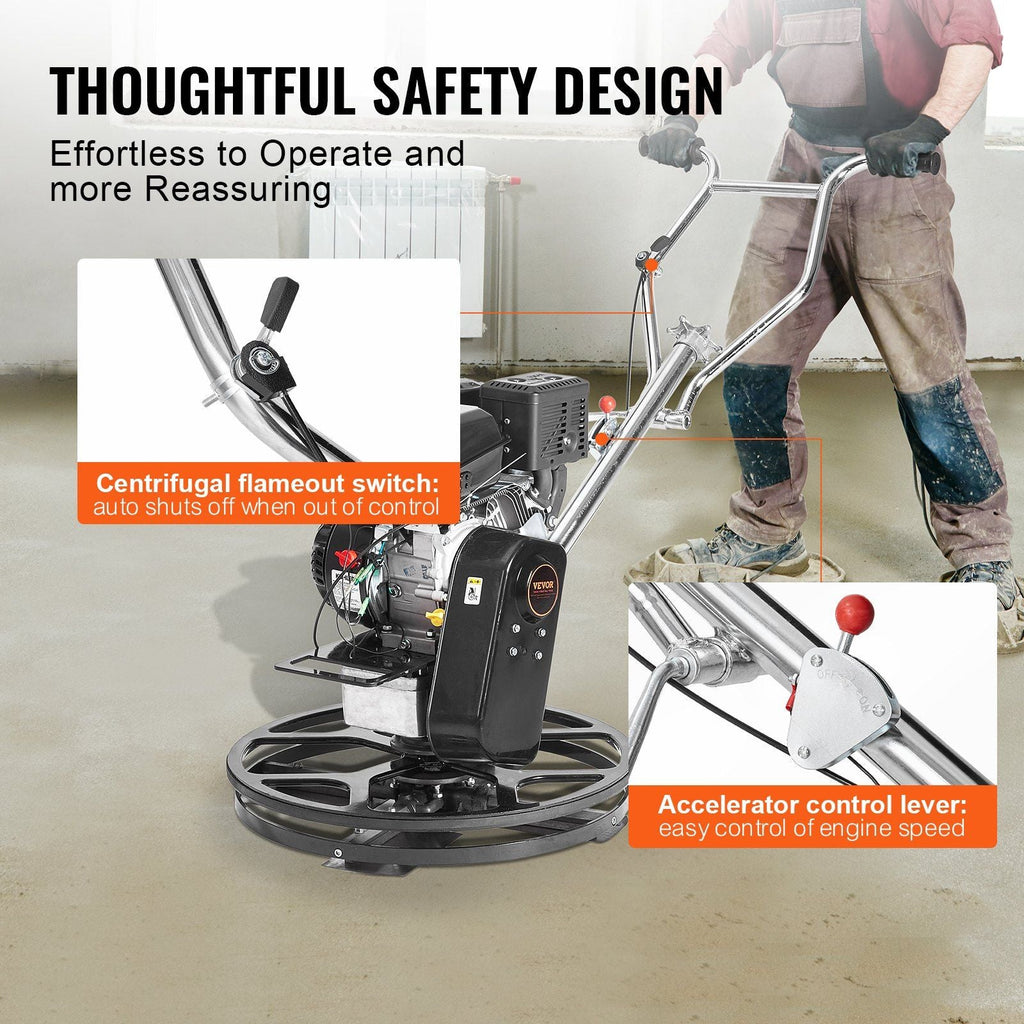 24" Walk-Behind Power Trowel, 6 HP Gas-Powered Cement Finishing Machine with Float Pan Blade, DOBA-PT24