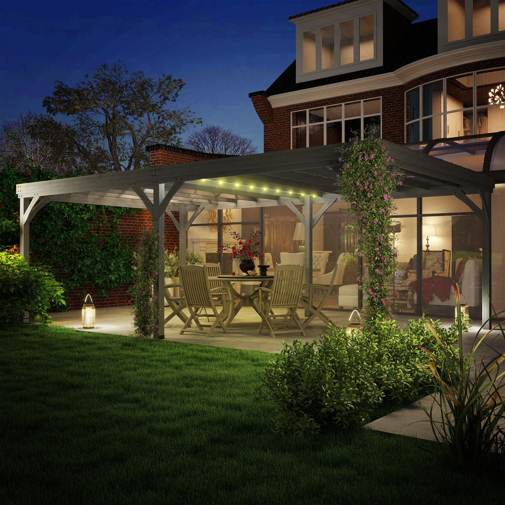 12' x 20' Wooden Pergola Gazebo with Grape Trellis & Concrete Anchors, Gray, DOBA-WPG1220