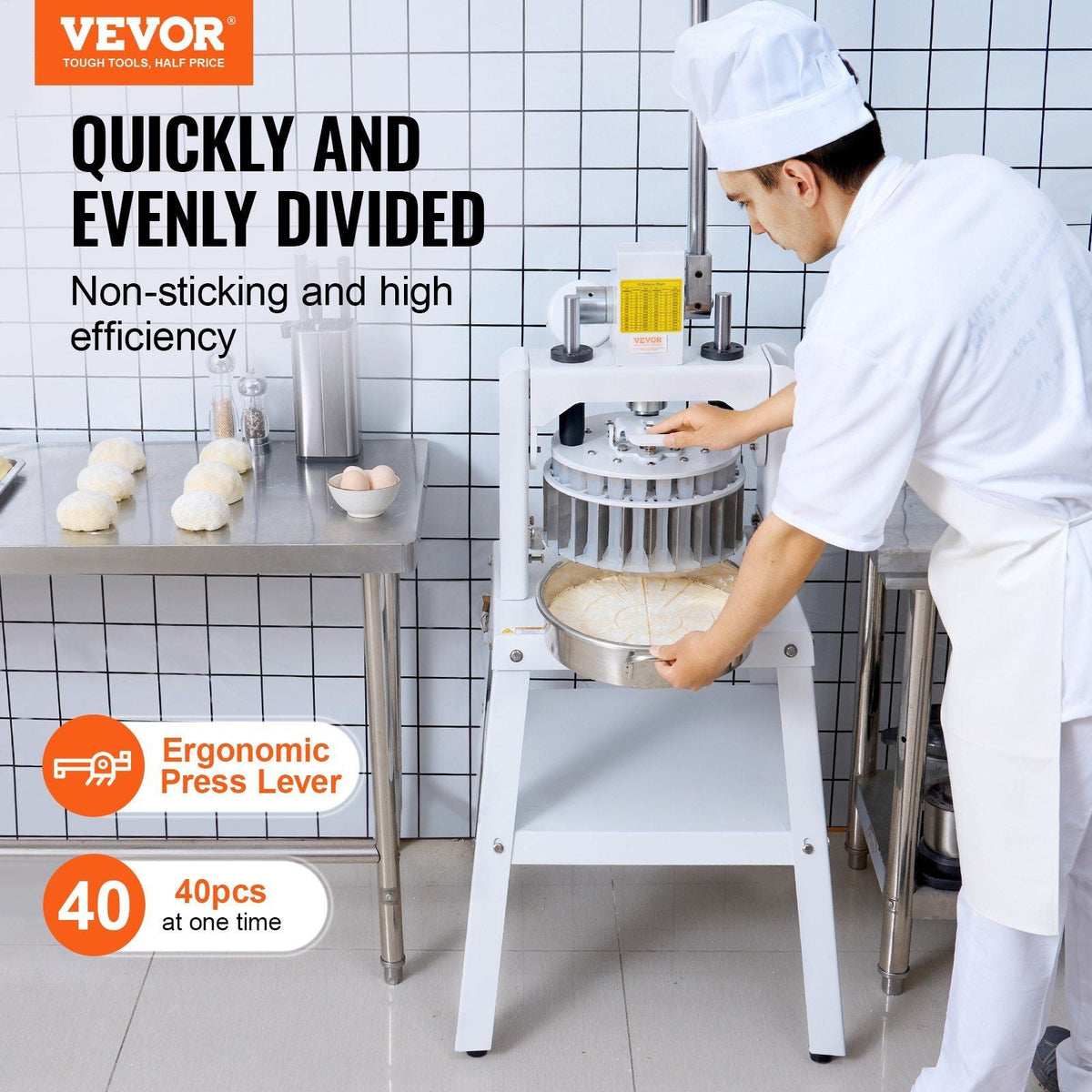 40-Piece Manual Dough Divider, Hand Press Dough Cutter, Commercial Bread Maker for Bakery Use, DOBA-DD40