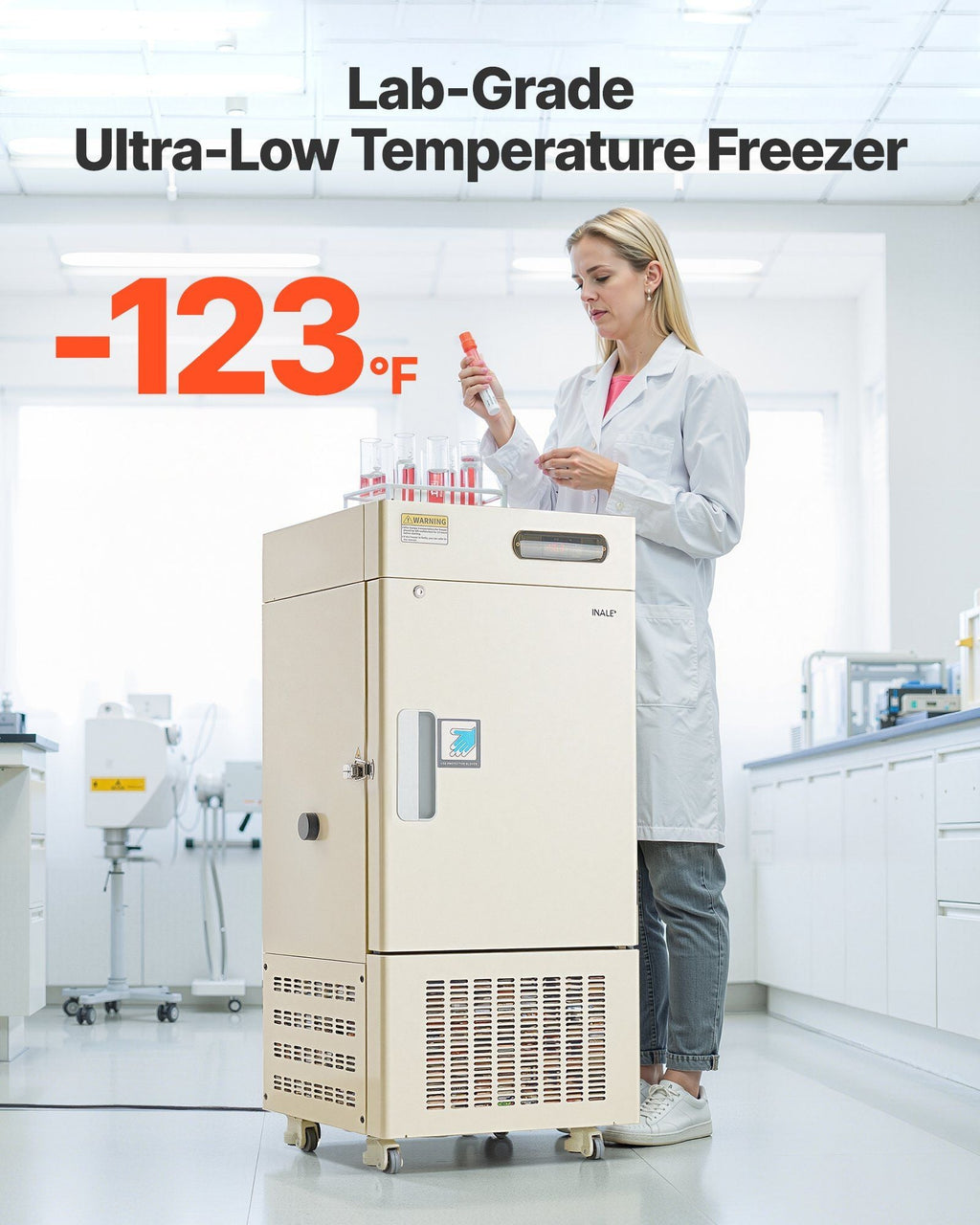 28L Ultra Low Temperature Lab Freezer, −40°F to −123°F Adjustable Temperature Range, Compact Stainless Steel Design, DOBA-LF28