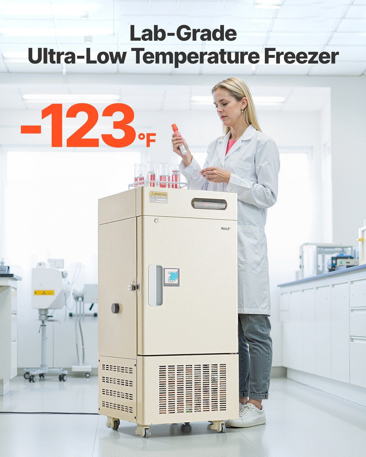 28L Ultra Low Temperature Lab Freezer, −40°F to −123°F Adjustable Temperature Range, Compact Stainless Steel Design, DOBA-LF28
