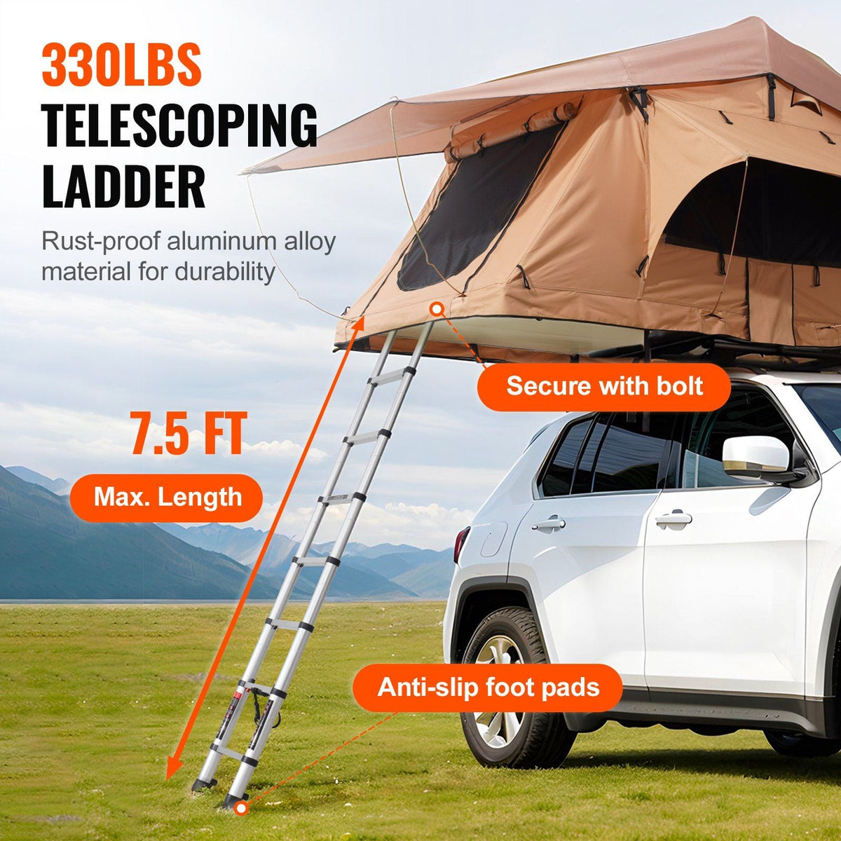 Hard Shell Rooftop Tent for 2–3 Person with Ladder, Waterproof Camping Tent for SUV & Truck, VEVOR, DOBA-RTT23