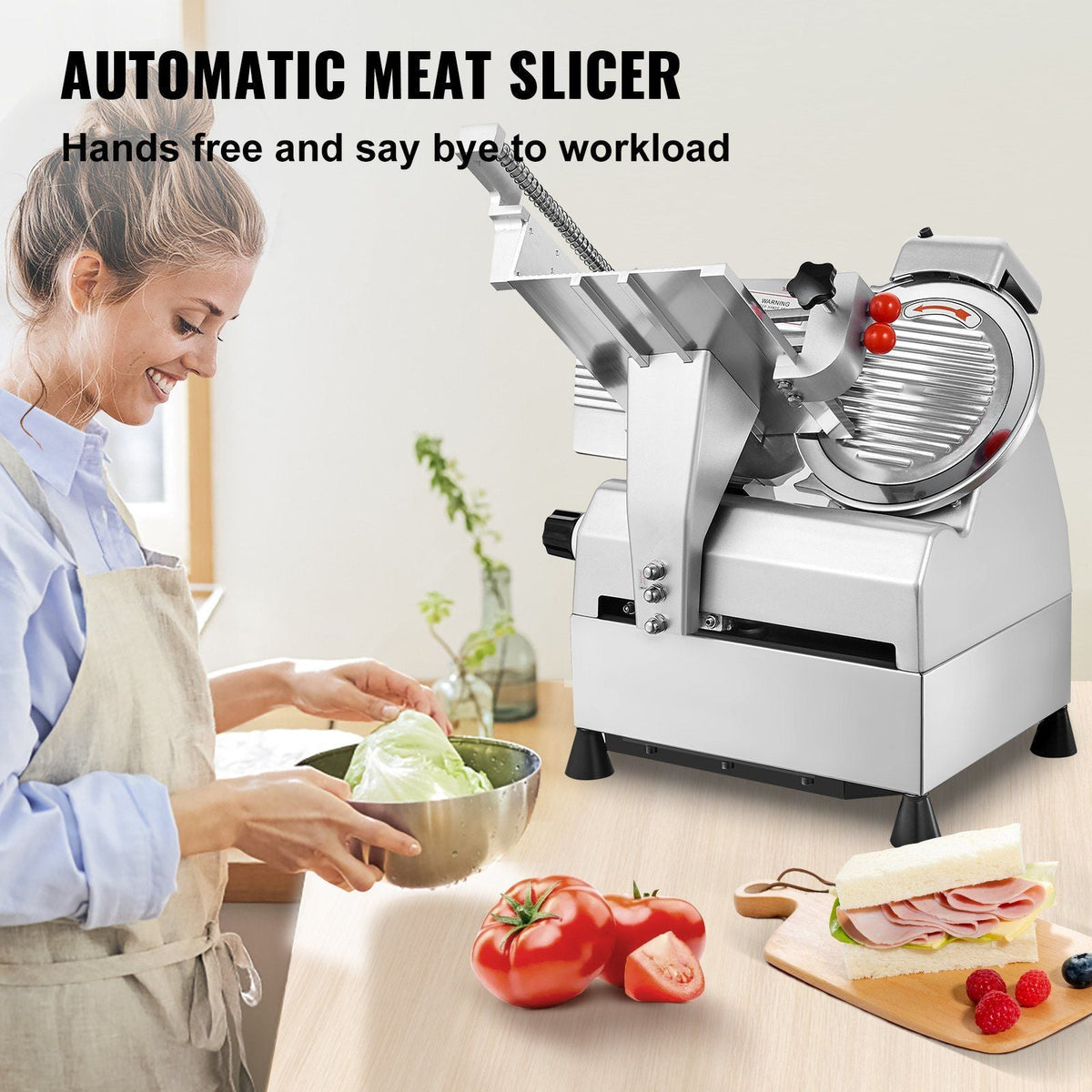 540W Automatic Meat Slicer, 10" Dual Stainless Steel Blades, 0–15mm Adjustable Thickness, Child Lock Protection, DOBA-MS540