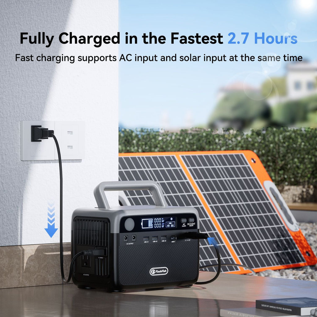 300W Portable Power Station with 60W Solar Panel, LiFePO4 Generator, FlashFish, DOBA-PS300