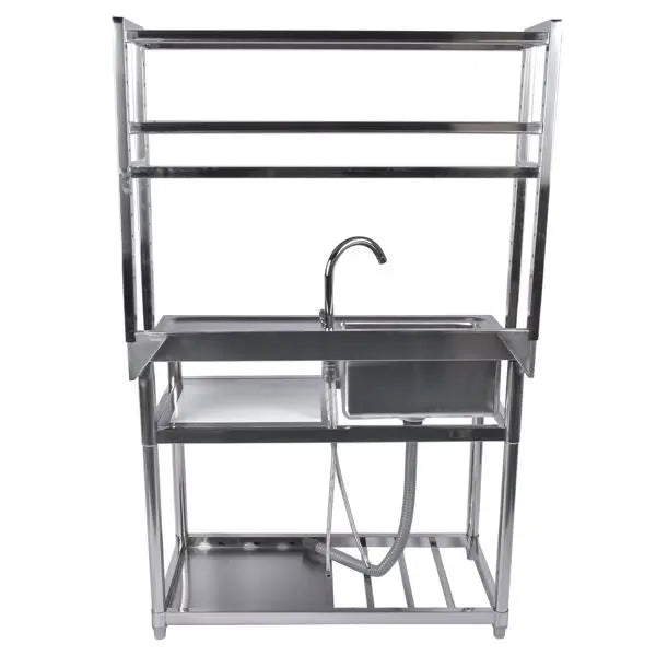 39.4" Stainless Steel Utility Sink, Single Bowl Commercial Sink, Shelves, Drainboard & Hanging Tools, DOBA-US39